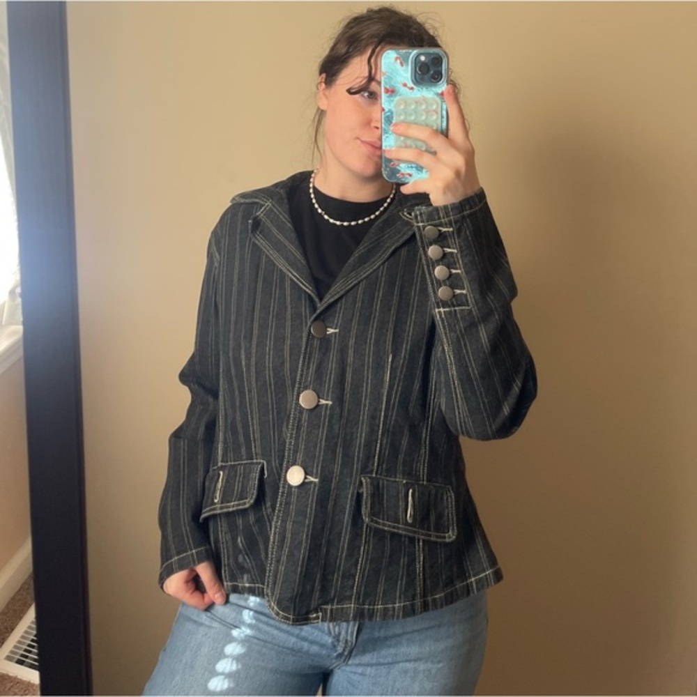 Venezia Dark Denim Pinstripe Blazer